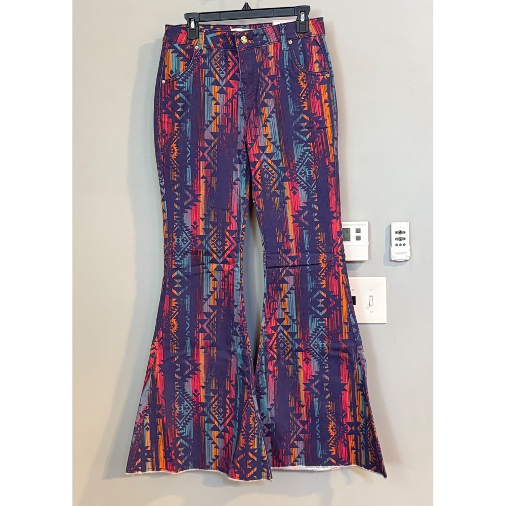 Ranch Dressn Super Flare‎ Jeans Women's Sz 8 Southwestern Print Bootcut Stretch